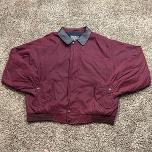 Vtg Eddie Bauer Burgundy Bomber Jacket XXL Leather Collar Harrington Chore Coat